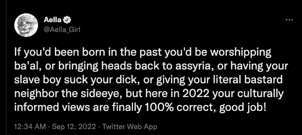 Tweet screenshot showing how cultural views change every 100 years